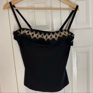 La Blanca Black Tankini Top with Gold Trim